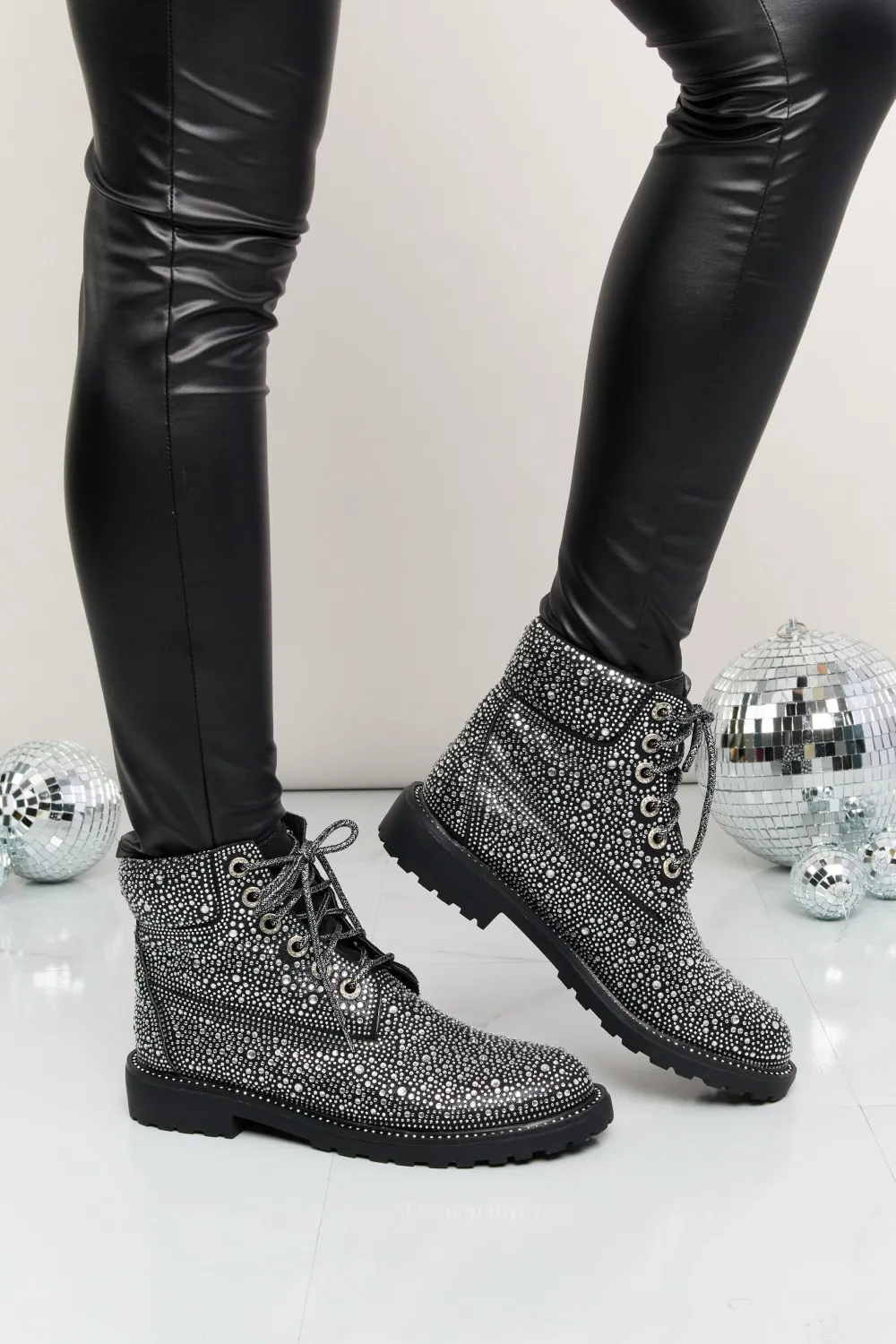 Rhinestone Lace-Up Combat Boots, image 6