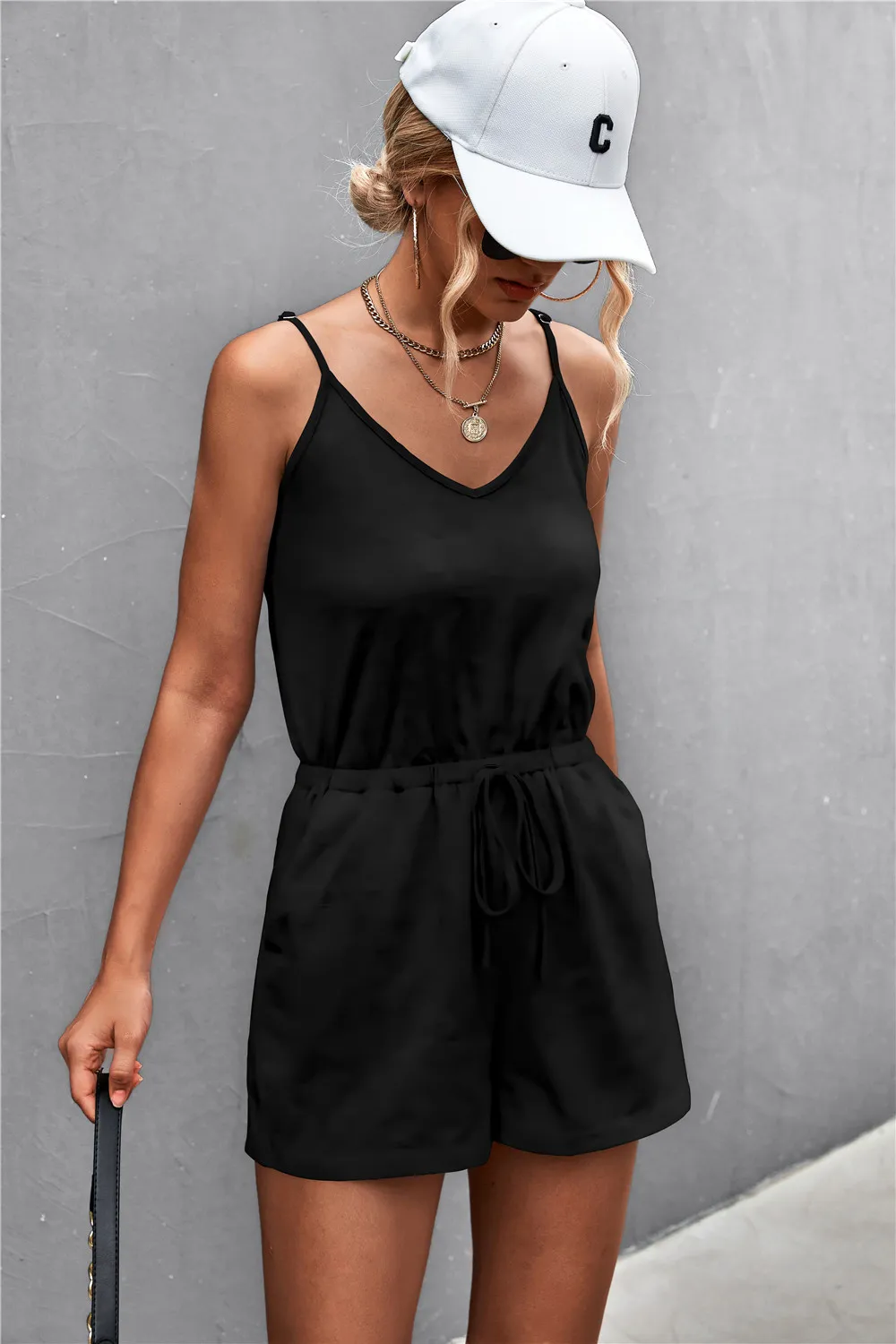 Spaghetti Strap V-Neck Pocket Romper, image 9