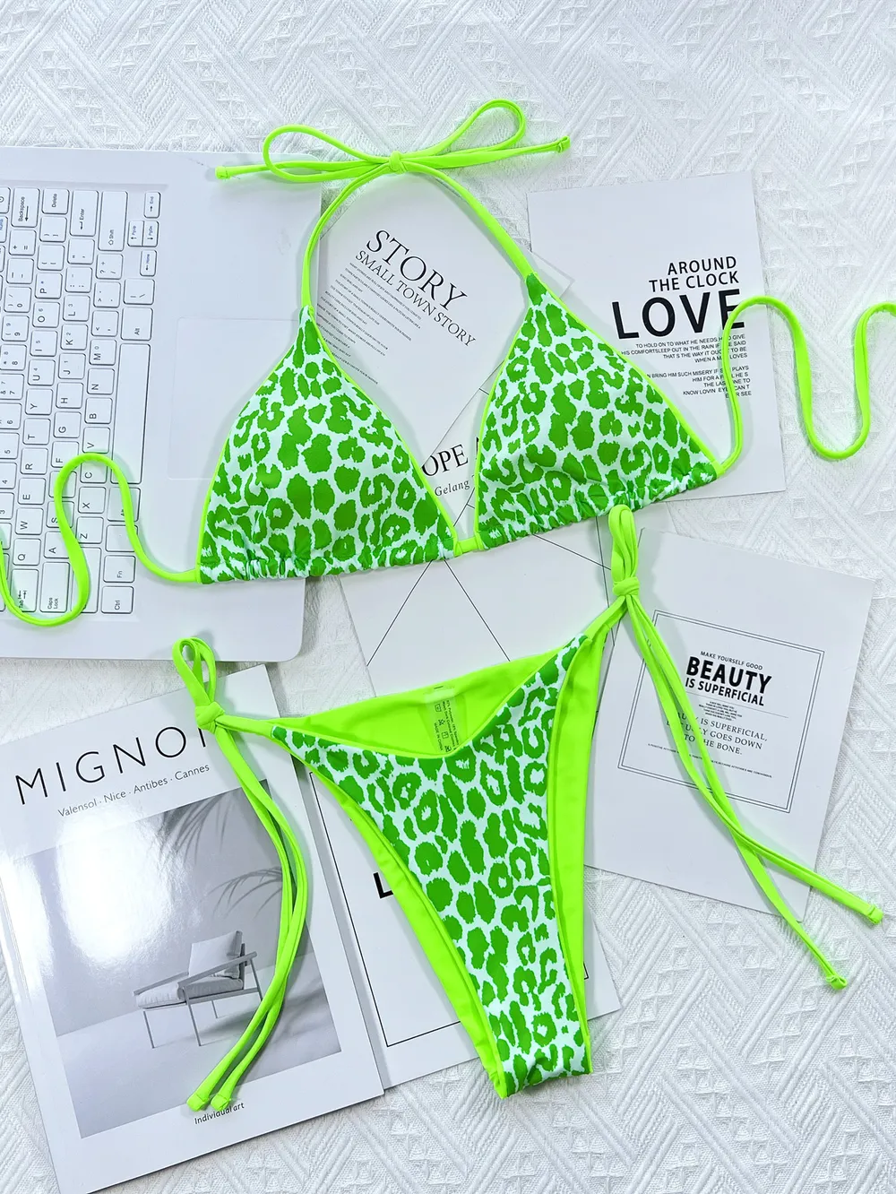 Leopard Print Halter Neck Tie Side Bikini Set, image 17