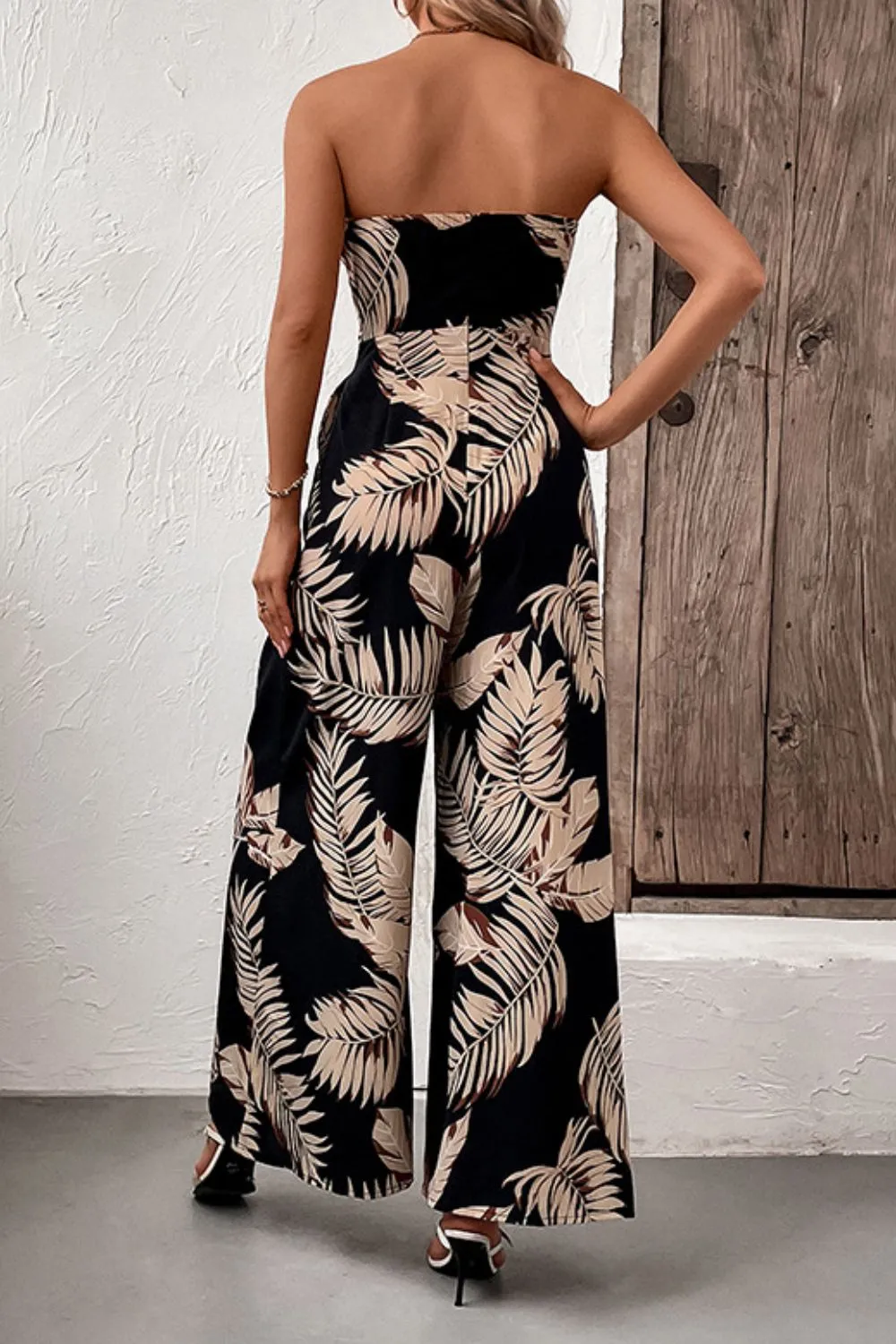 Printed Strapless Wide Leg Jumpsuit with Pockets, image 4