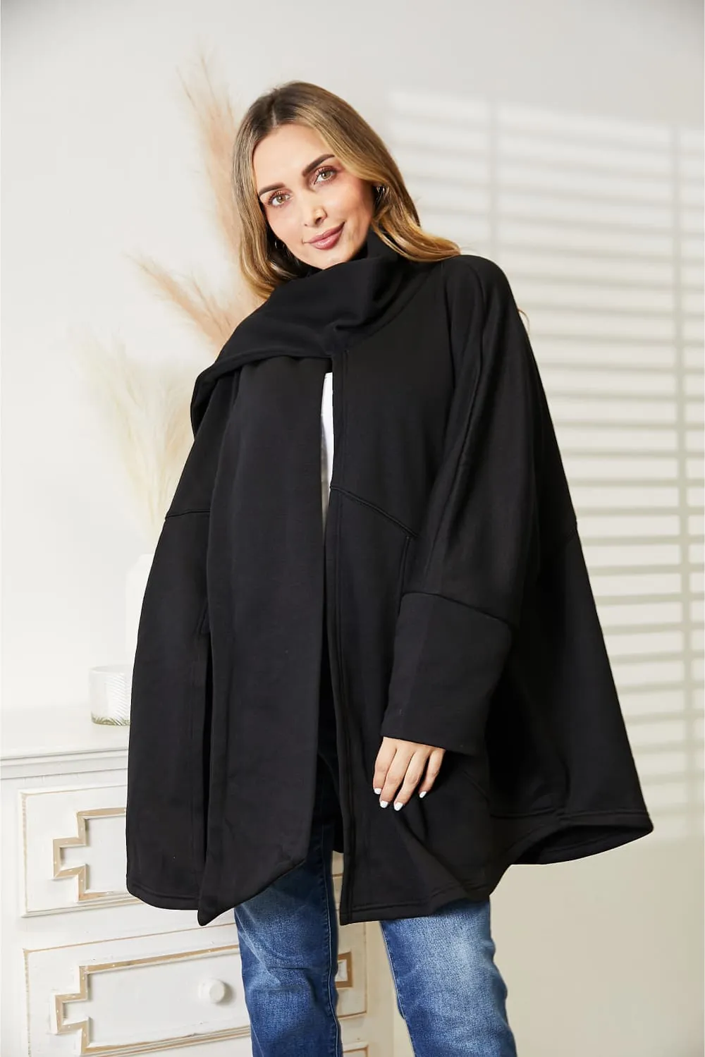 Full Size Open Front Cardigan with Scarf Design, image 4