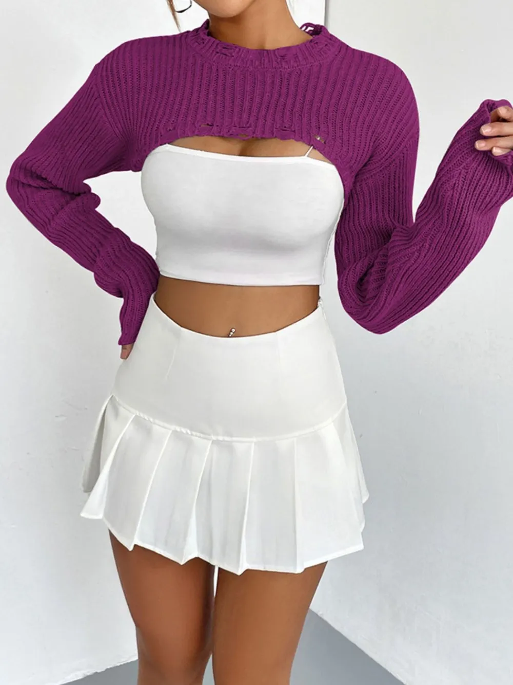 Distressed Long Sleeve Cropped Sweater, image 11