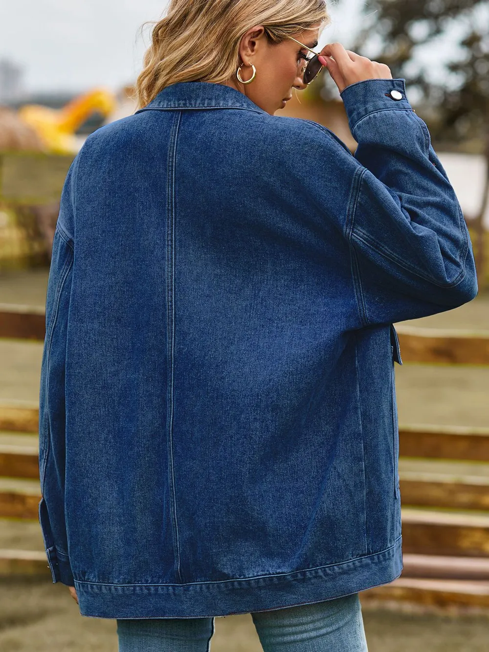 Dropped Shoulder Denim Jacket with Pockets, image 11