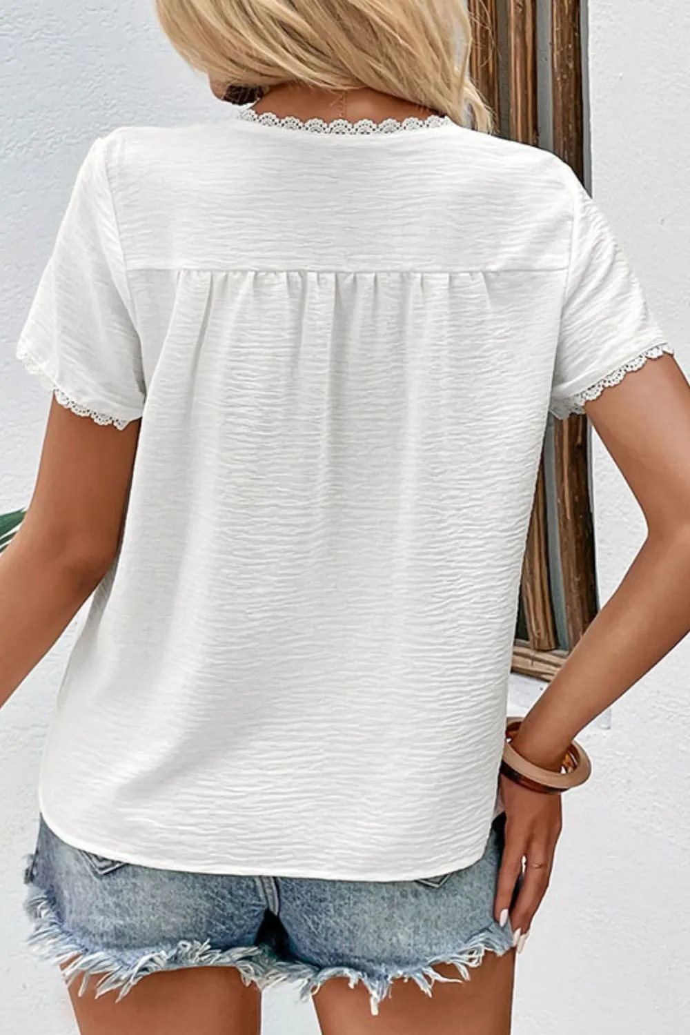 Textured Lace Trim Tee Shirt, image 5