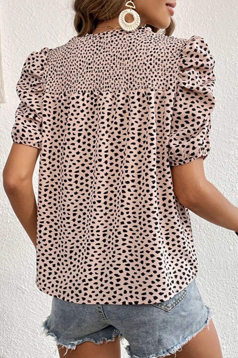 Printed Smocked Puff Sleeve Blouse, image 3