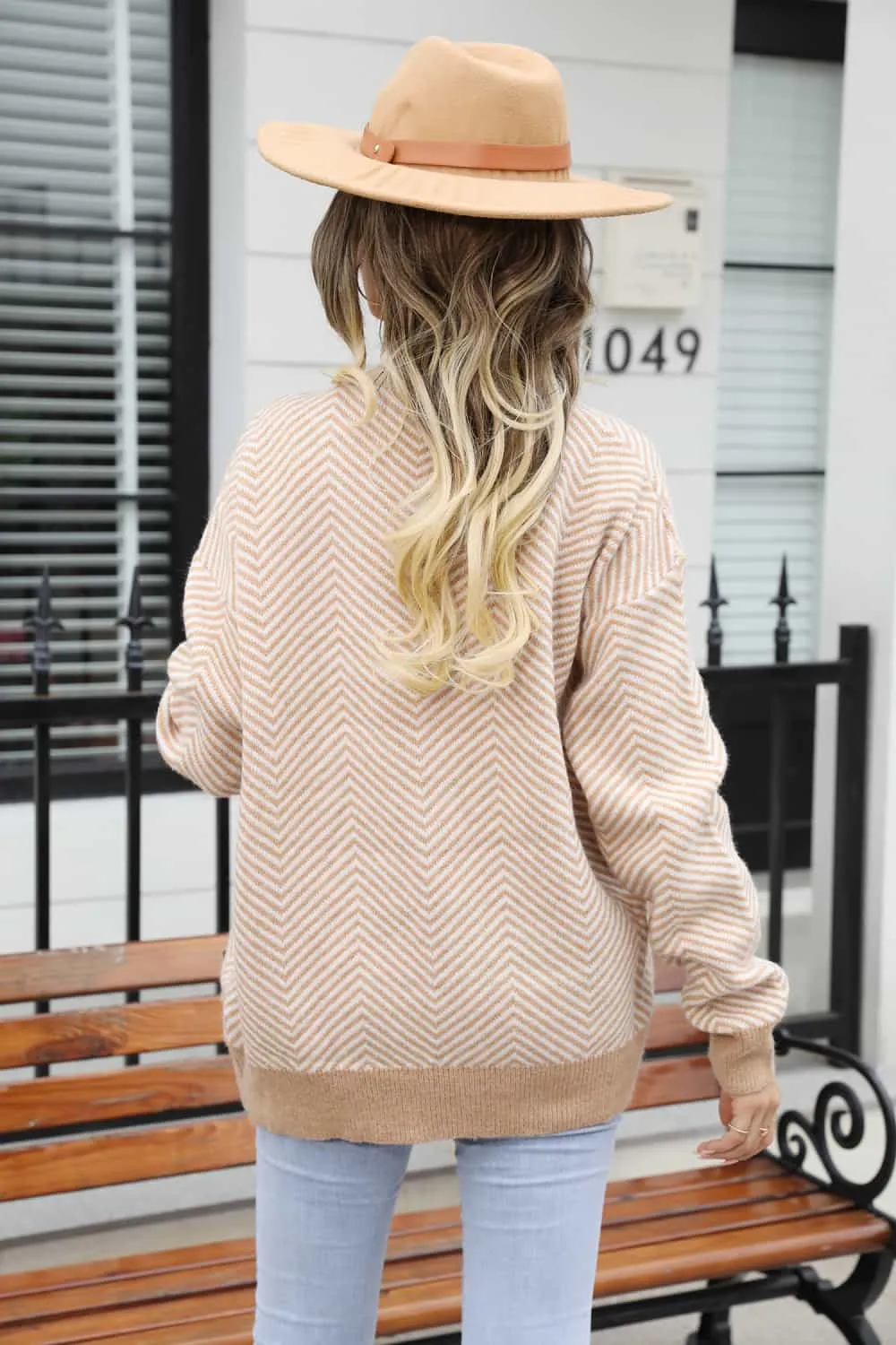 Striped V-Neck Dropped Shoulder Button-Up Cardigan, image 7