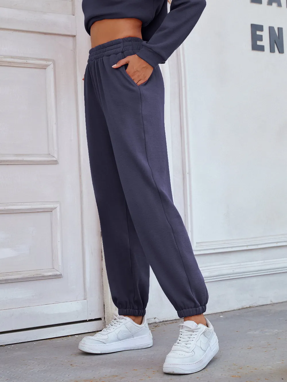 Elastic Waist Joggers with Pockets, image 3