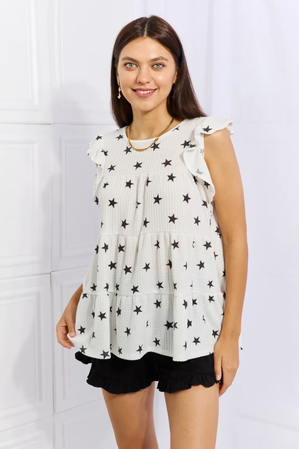 Shine Bright Full Size Butterfly Sleeve Star Print Top, image 8