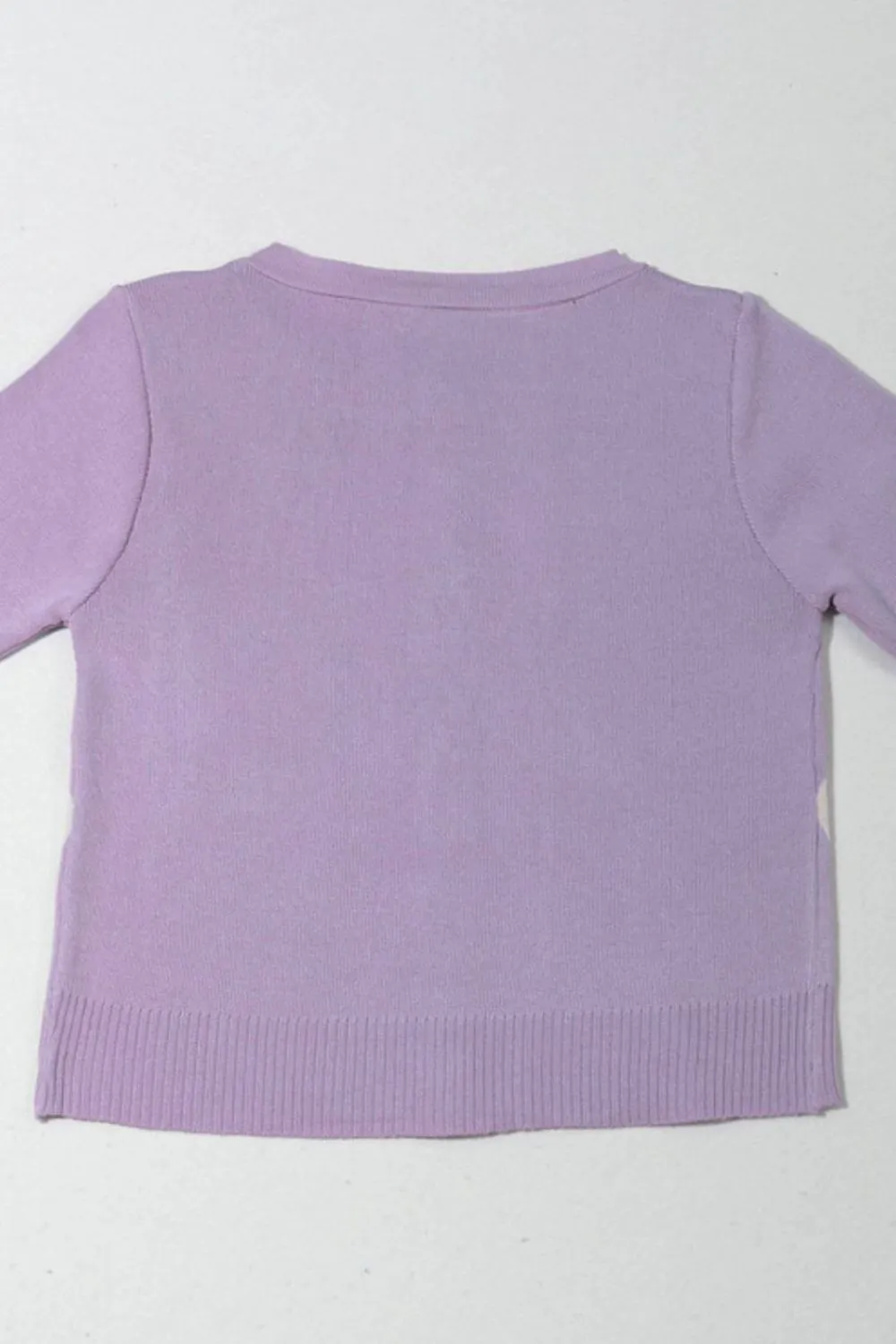 Argyle Round Neck Ribbed Trim Cardigan, image 5