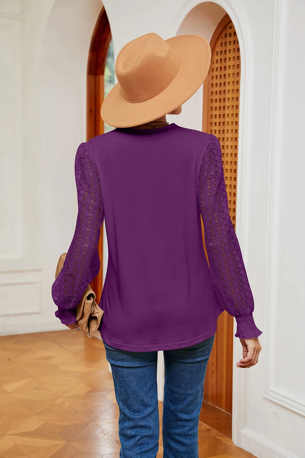 Contrast V-Neck Long Sleeve Blouse, image 19