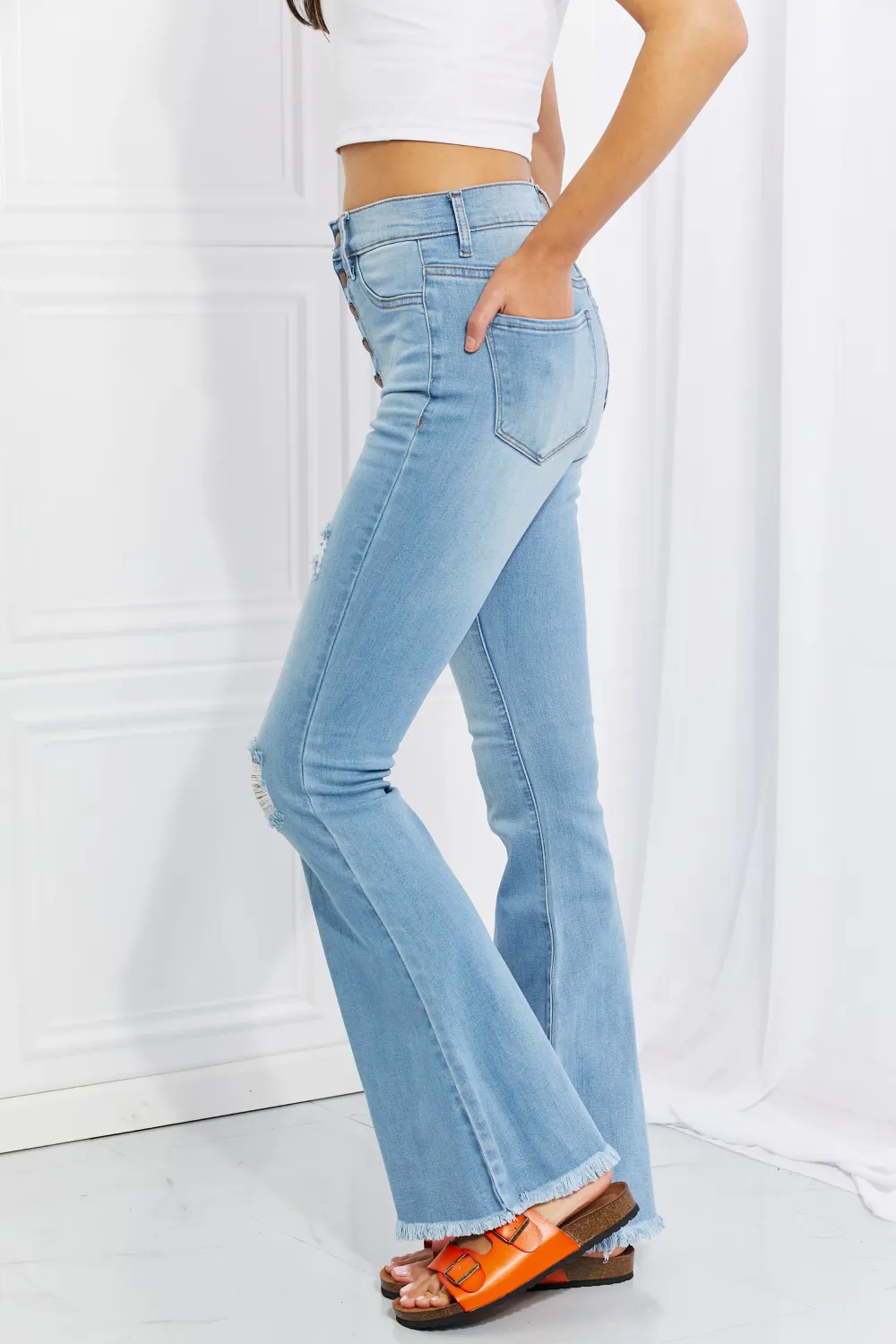 MIU Full Size Jess Button Flare Jeans, image 8
