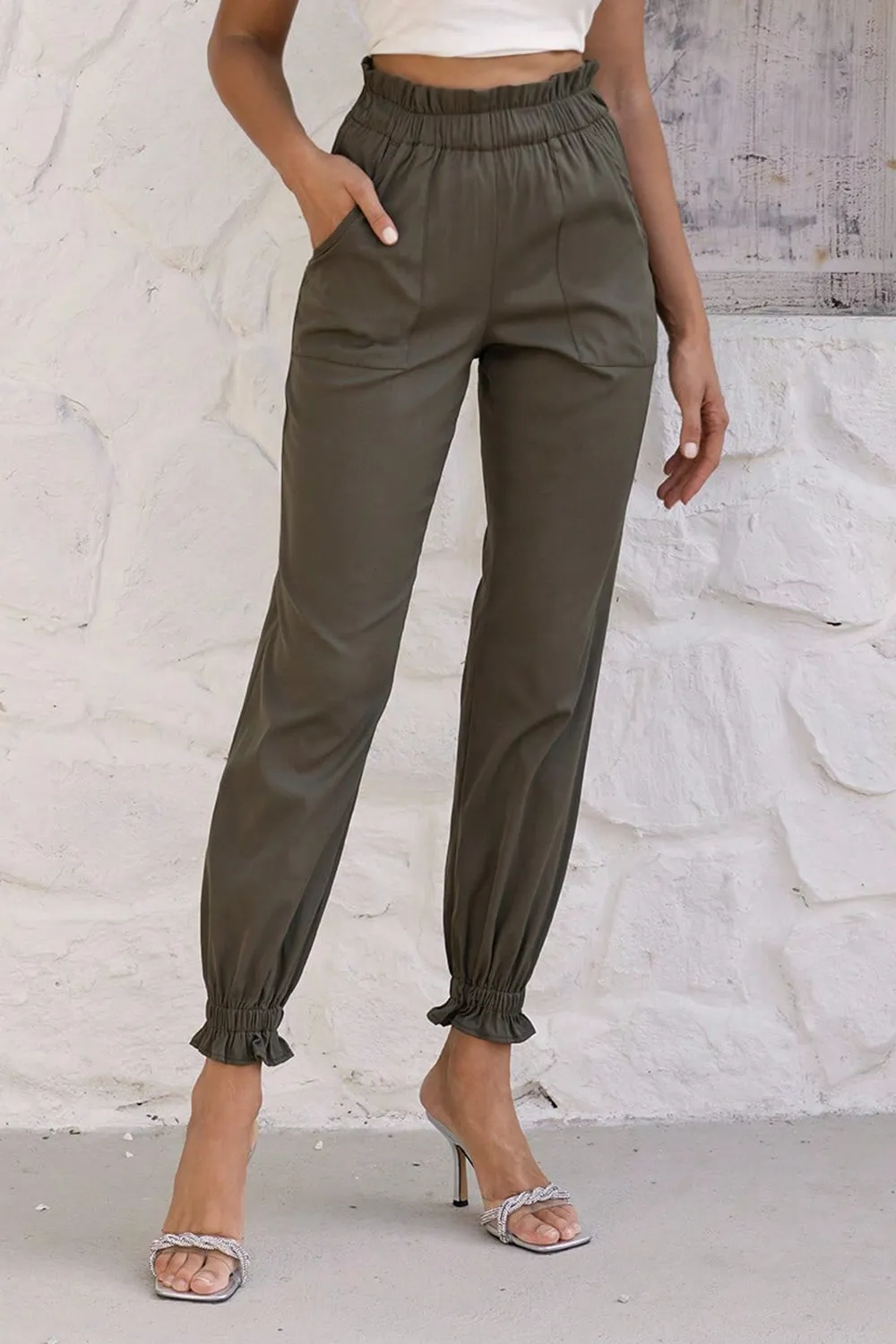 Paperbag Waist Pants with Pockets, image 3