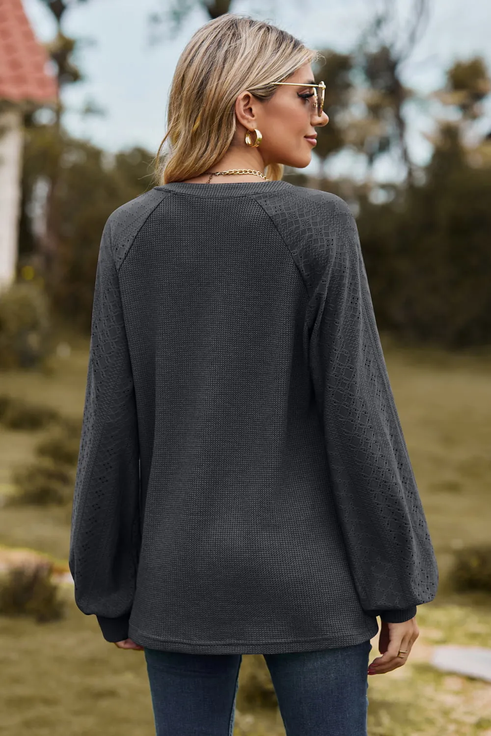 Notched Neck Raglan Sleeve Blouse, image 18