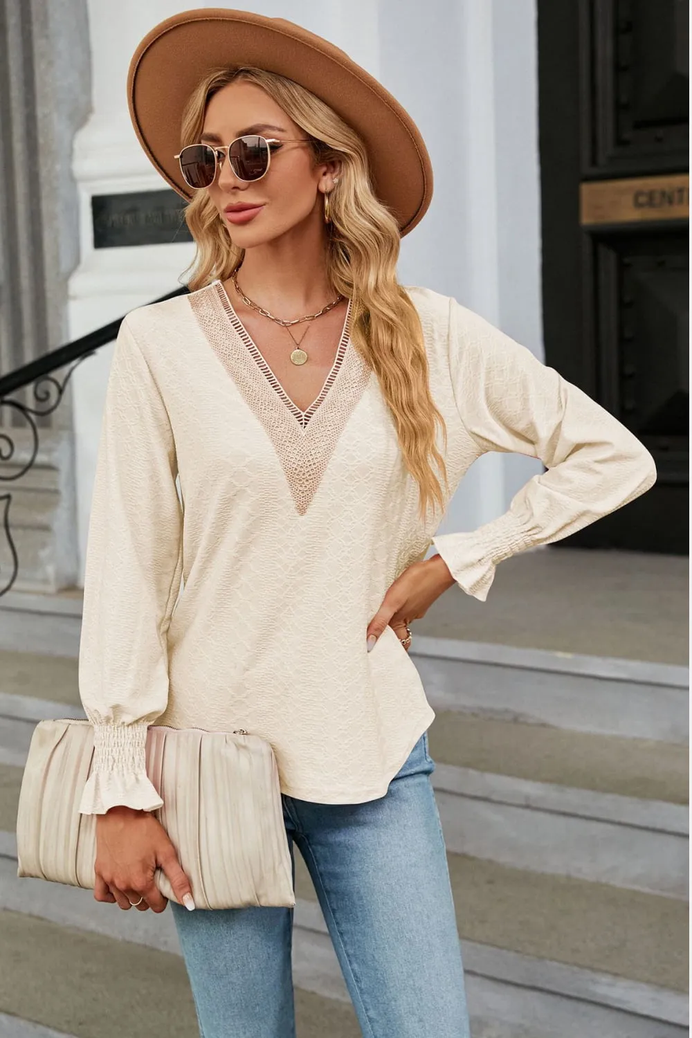 V-Neck Flounce Sleeve Blouse, image 9