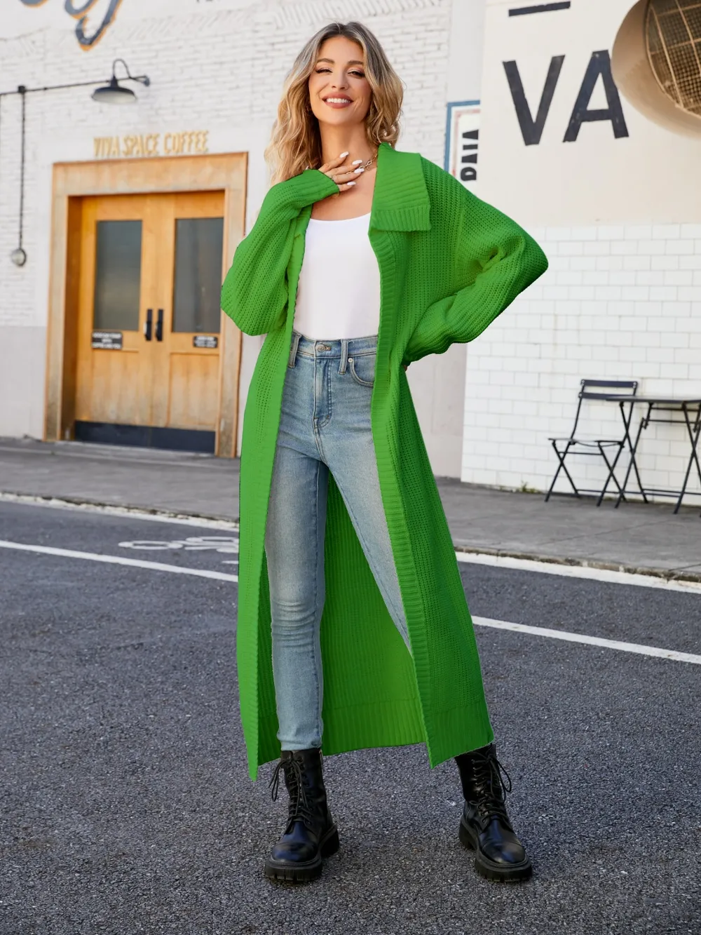 Full Size Collared Open Front Duster Cardigan, image 3
