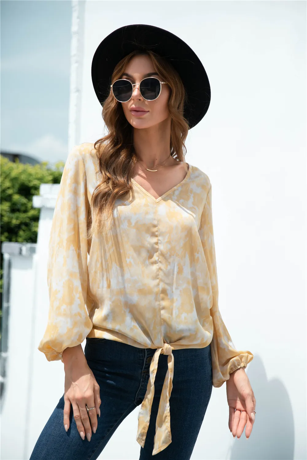Tie-Dye Tied Balloon Sleeve Blouse, image 5