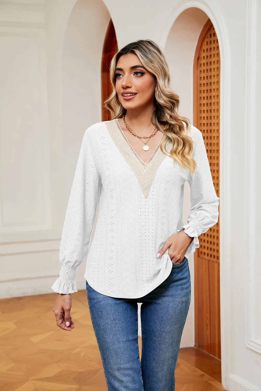 Contrast Flounce Sleeve Blouse, image 5
