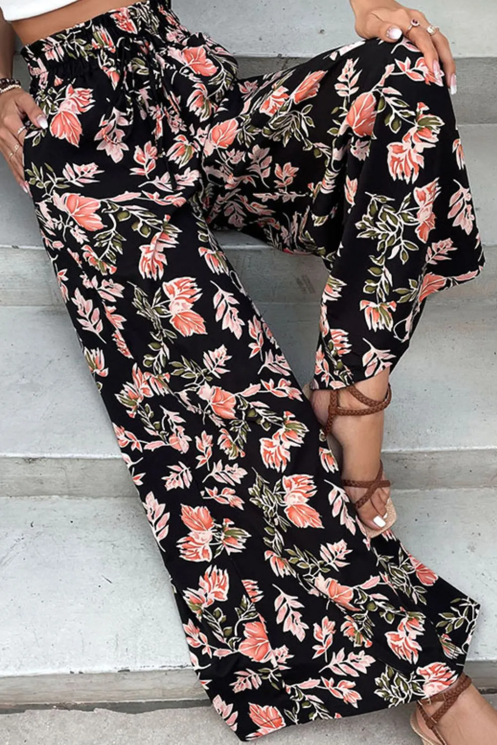 Floral Pull-On Wide Leg Pants, image 5