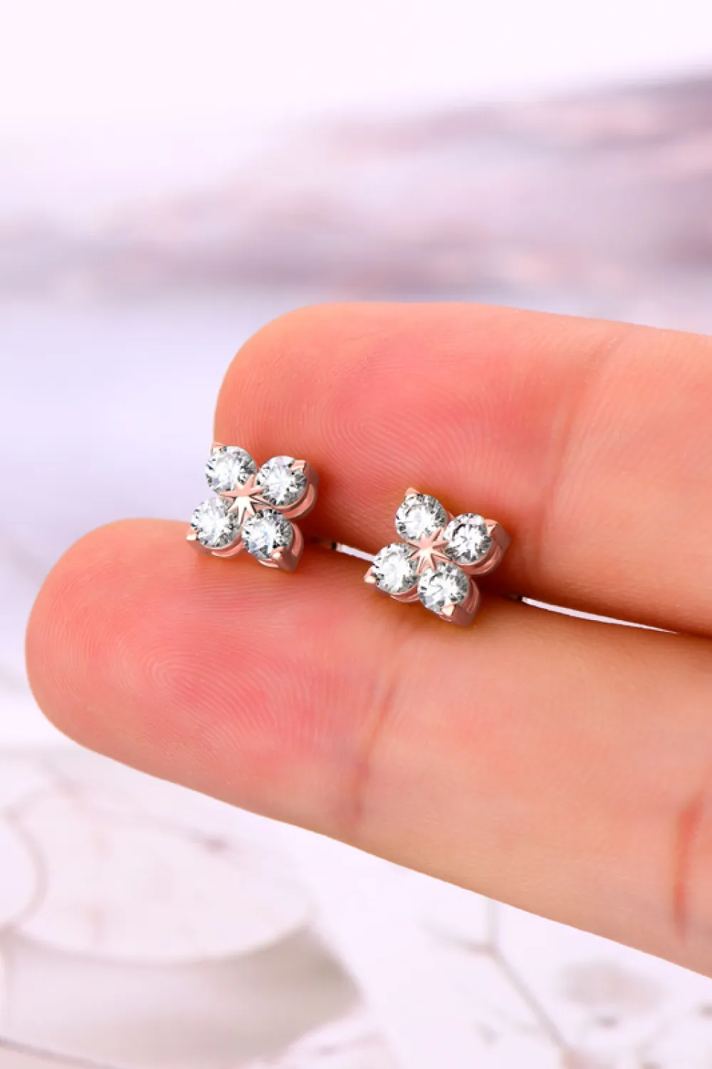 Moissanite 925 Sterling Silver Four-Leaf Clover Shape Earrings, image 6