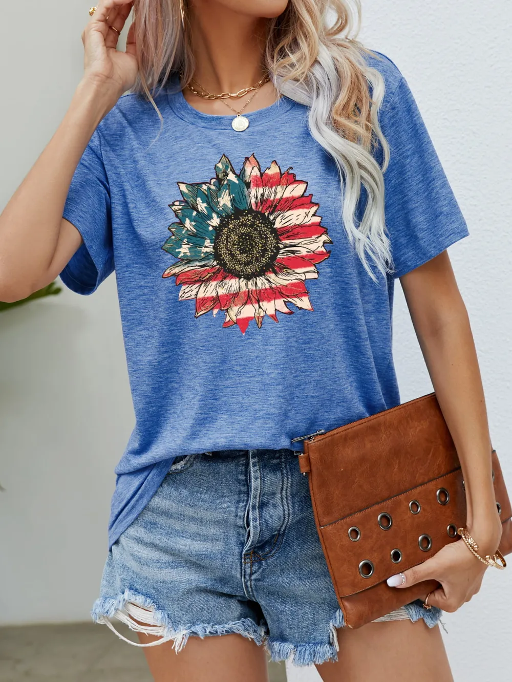 US Flag Flower Graphic Tee, image 2