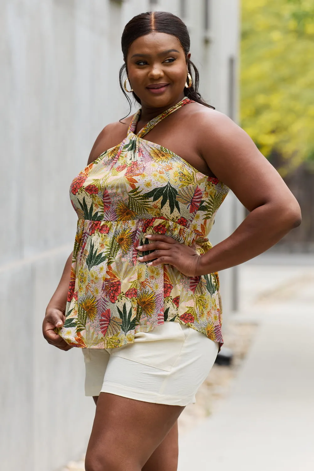 Full Size Floral Halter Top in Green, image 9
