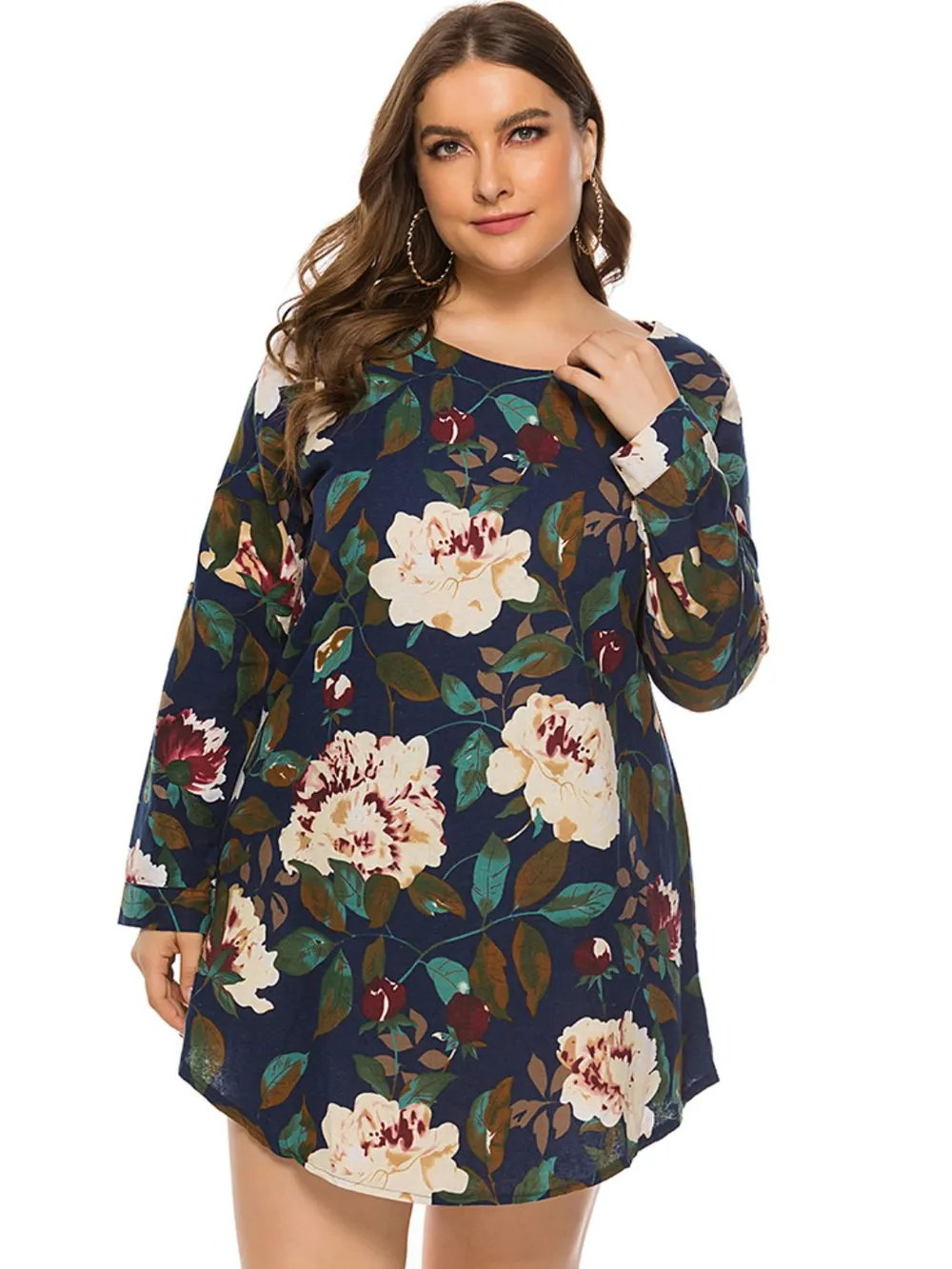 Full Size Floral Long Sleeve Mini Dress, image 10