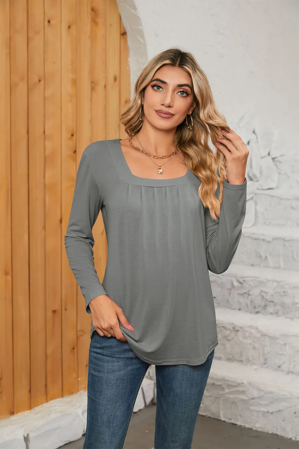 Square Neck Long Sleeve T-Shirt, image 12
