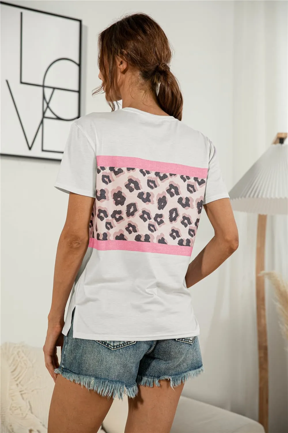 Leopard Color Block Side Slit Tee, image 6
