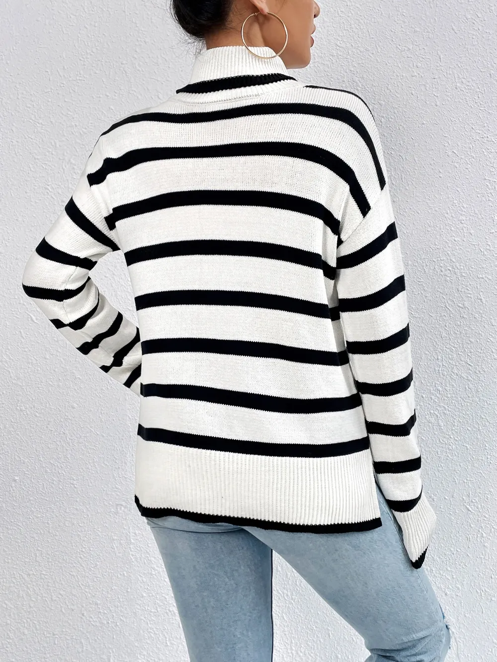Striped Turtleneck Drop Shoulder Sweater, image 9