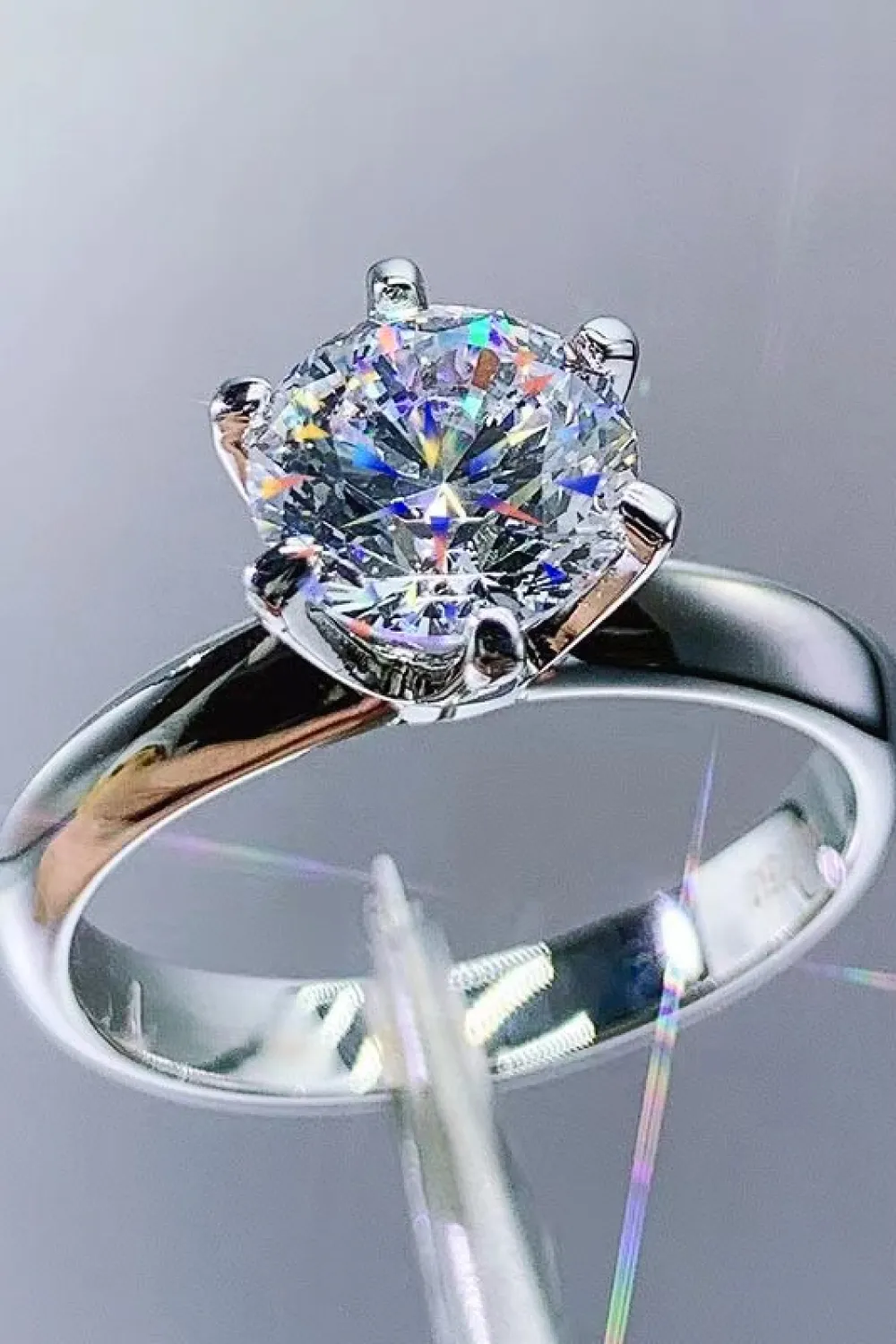 925 Sterling Silver 3 Carat Moissanite 6-Prong Ring, image 3