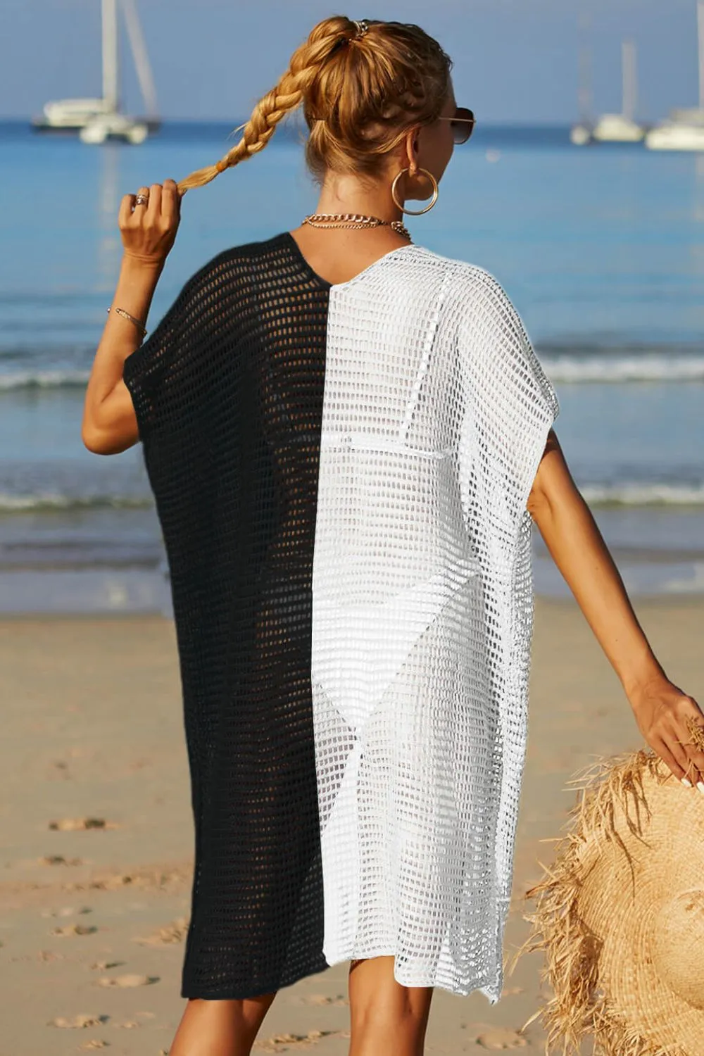 Two-Tone Side Slit Open Front Cover Up, image 5
