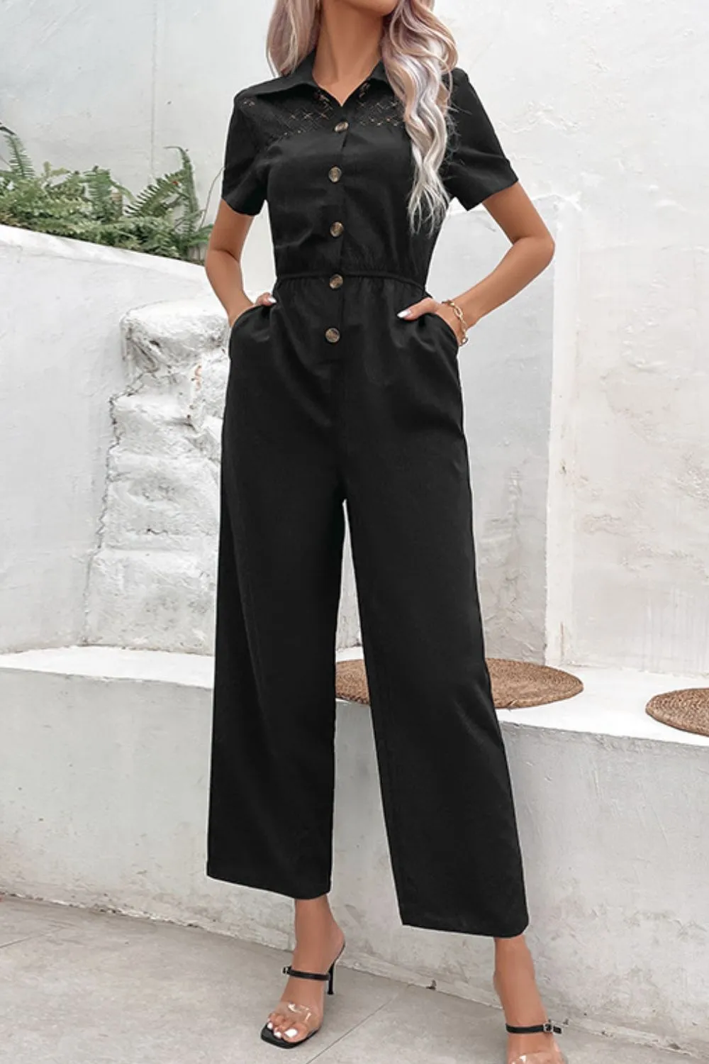 Collared Neck Short Sleeve Jumpsuit, image 3