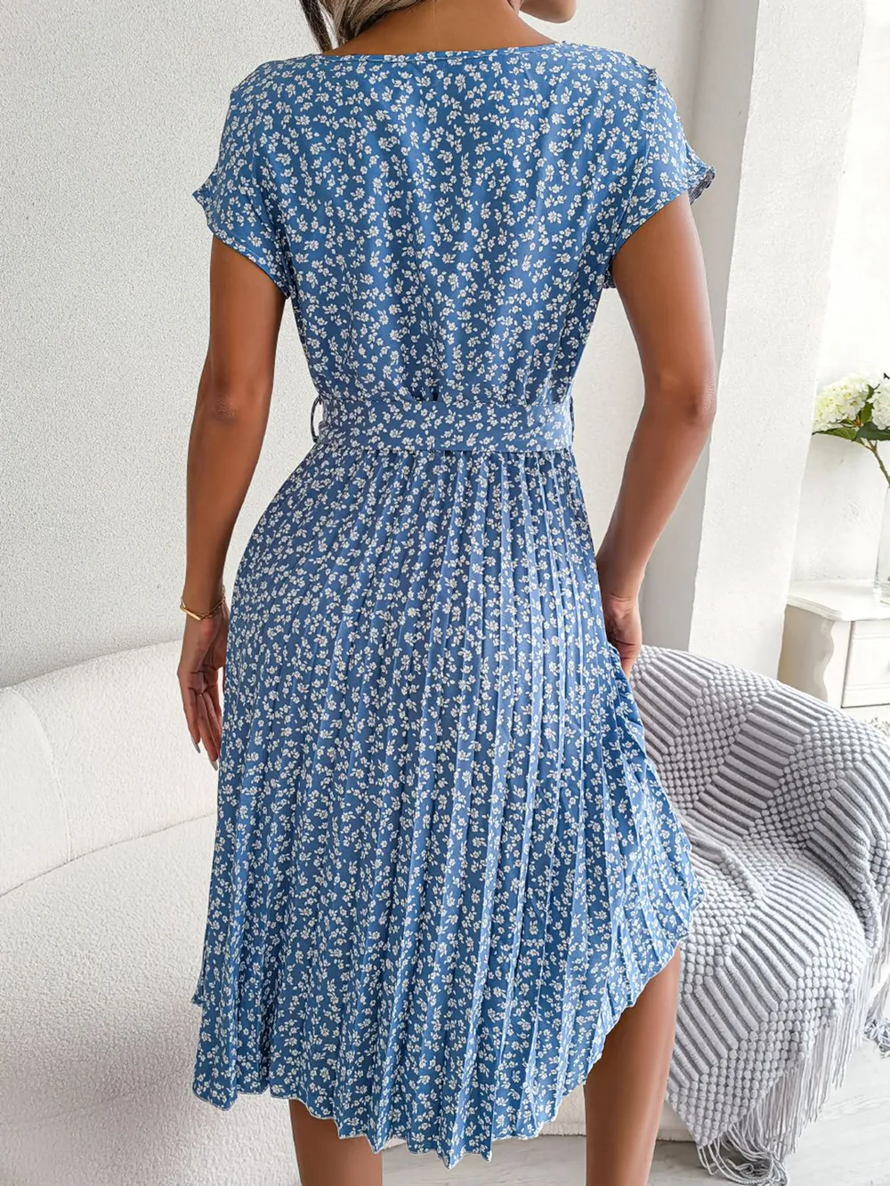 Ditsy Floral Pleated Belted Dress, image 12
