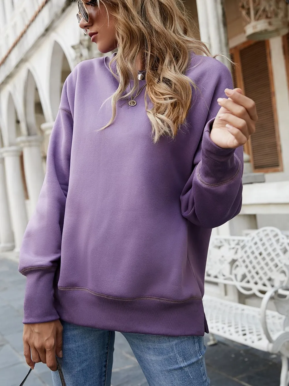 Dropped Shoulder Slit Sweatshirt, image 4