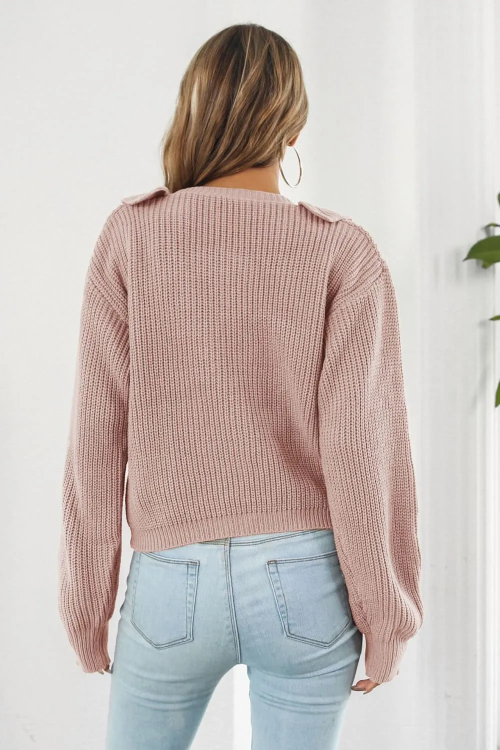 Ruffle Trim Button-Down Dropped Shoulder Sweater, image 3