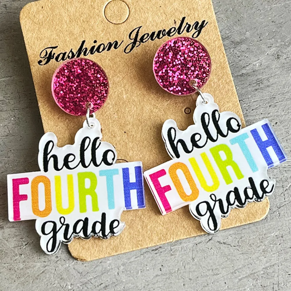 HELLO SECOND GRADE Acrylic Dangle Earrings, image 5