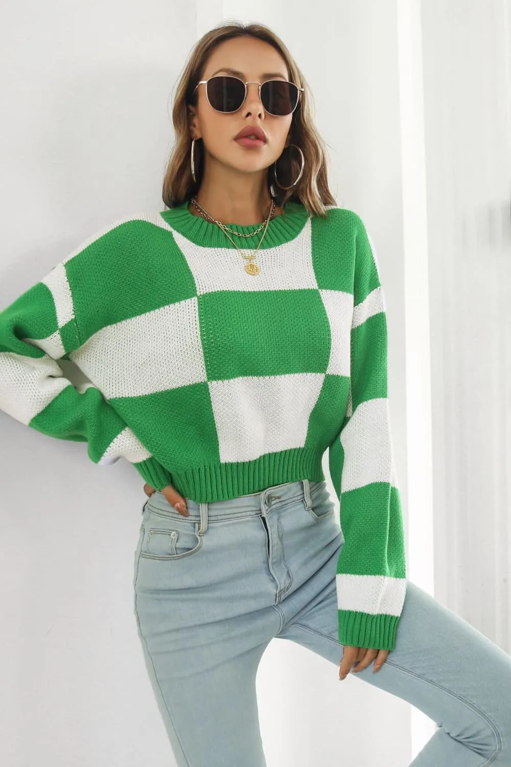 Color Block Round Neck Dropped Shoulder Sweater, image 4