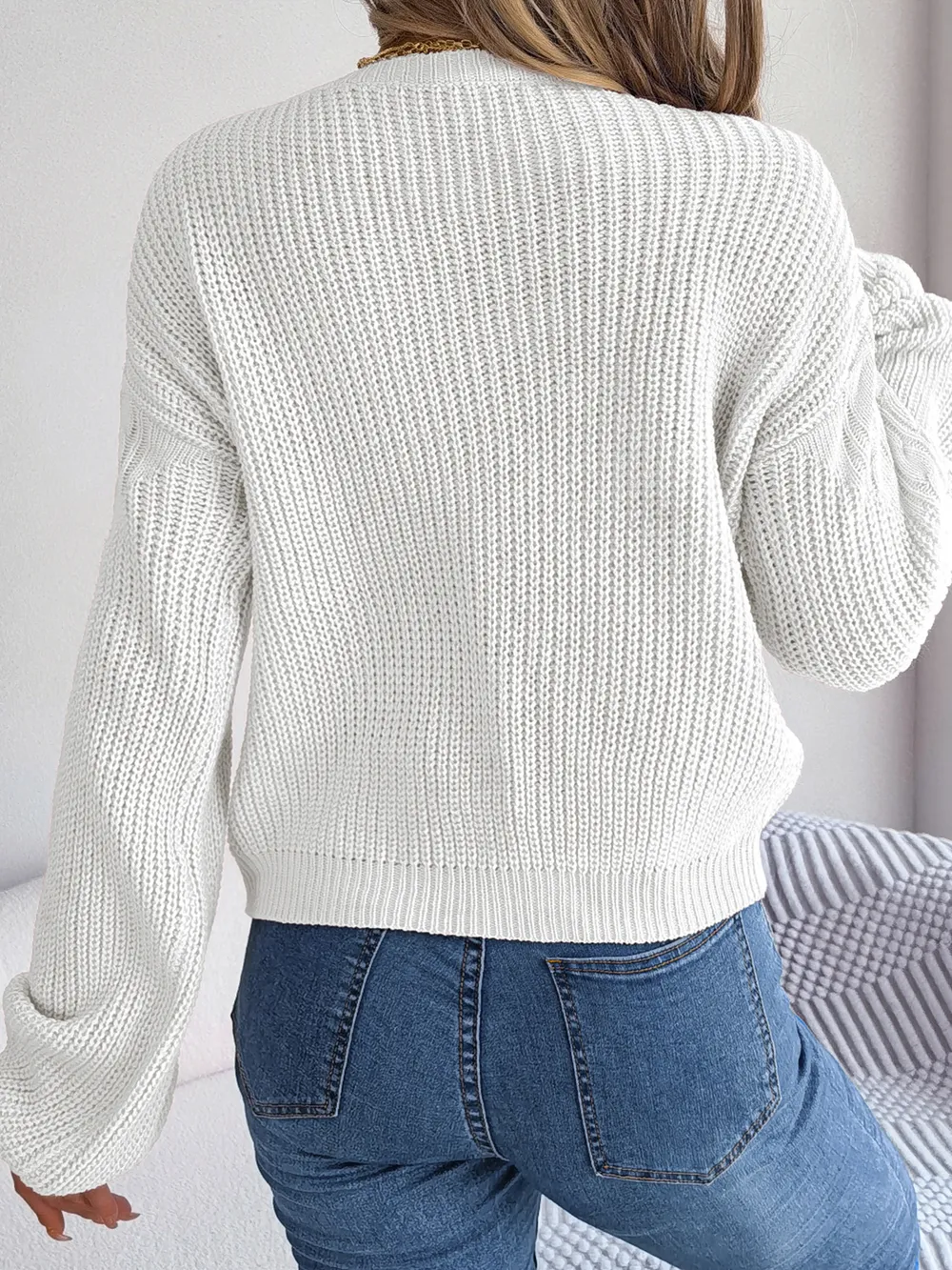 Cable-Knit Round Neck Drop Shoulder Sweater, image 9