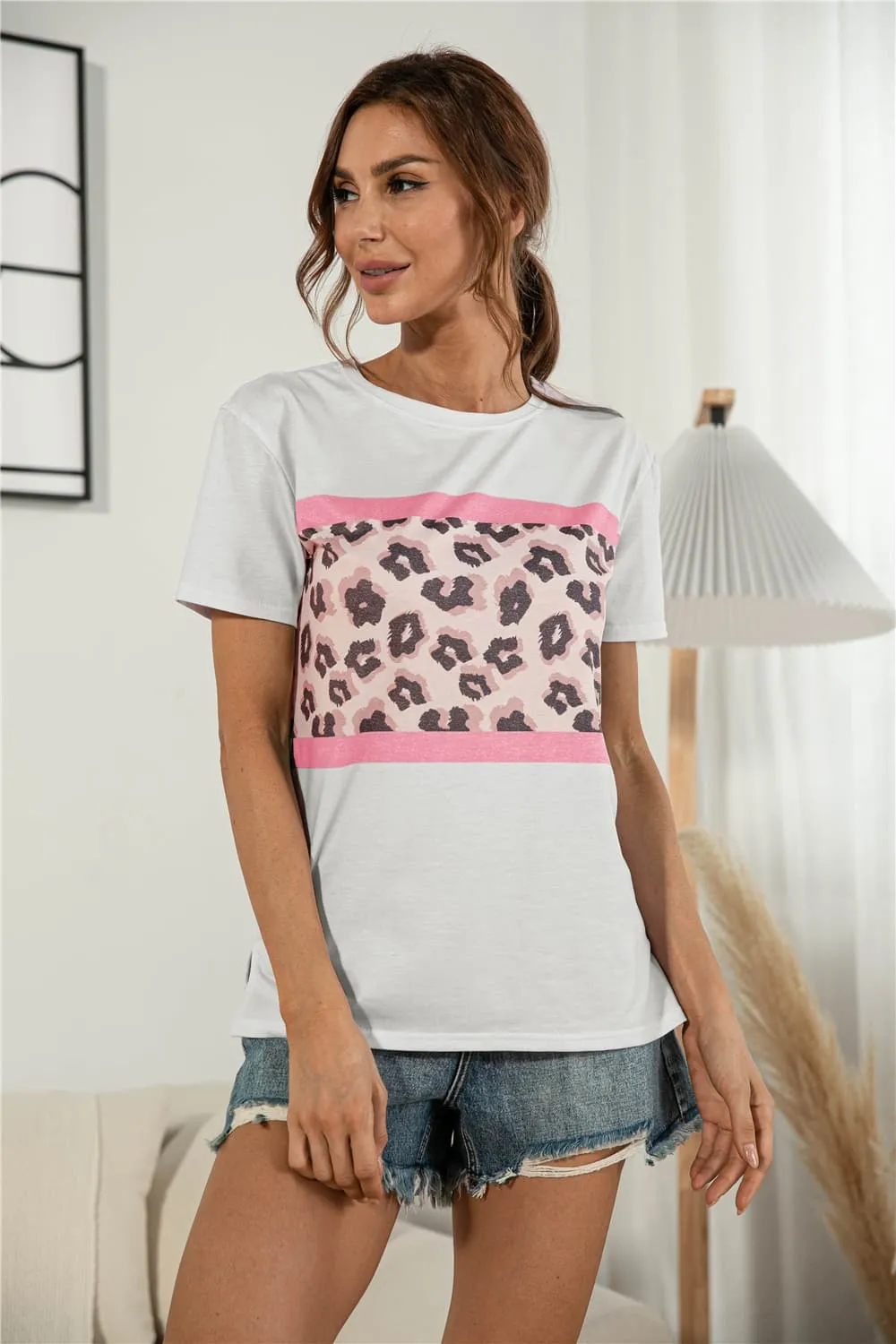 Leopard Color Block Side Slit Tee, image 7
