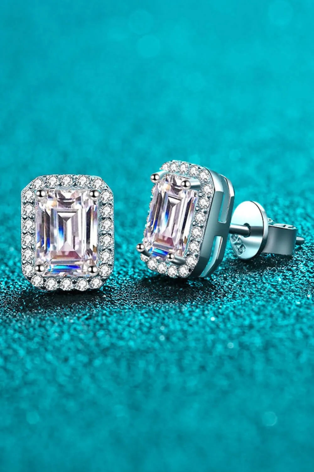 1 Carat Moissanite Rhodium-Plated Square Stud Earrings, image 2