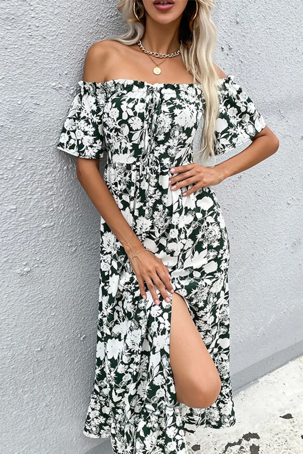 Floral Slit Off-Shoulder Midi Dress, image 2