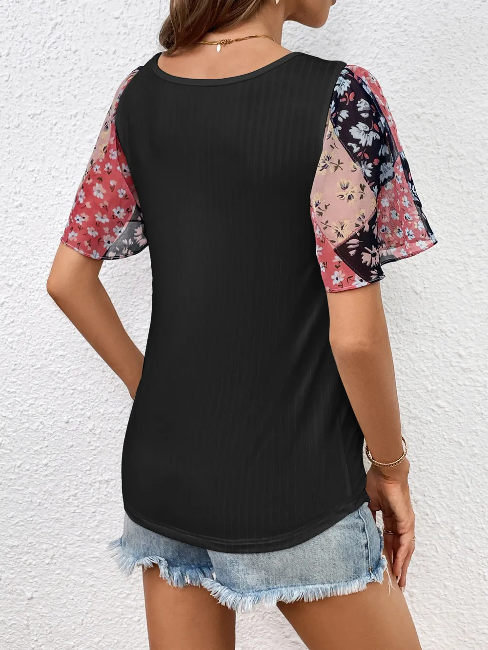 Printed Puff Sleeve Round Neck Tee, image 2