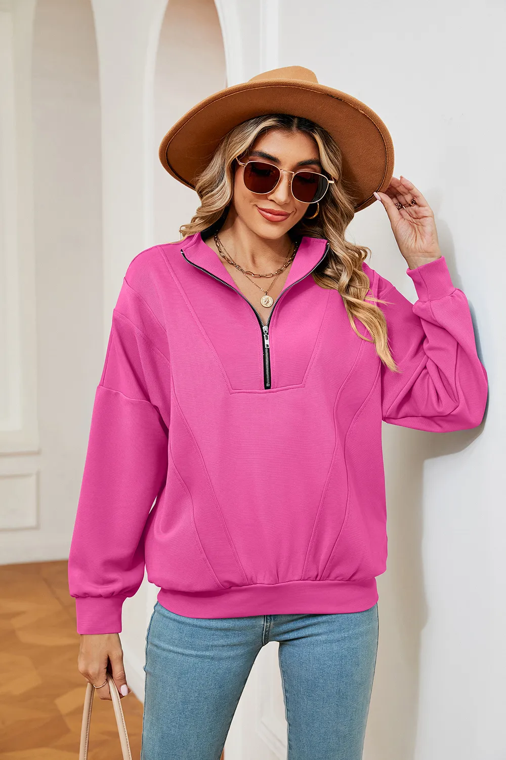 Half-Zip Dropped Shoulder Sweatshirt, image 19
