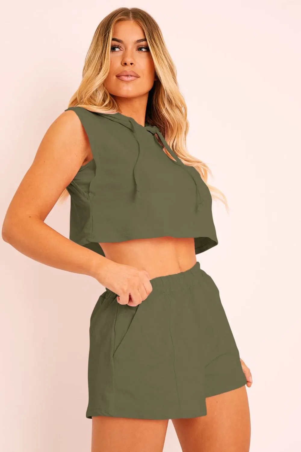 Hooded Crop Top & Pocketed Shorts Set, image 13