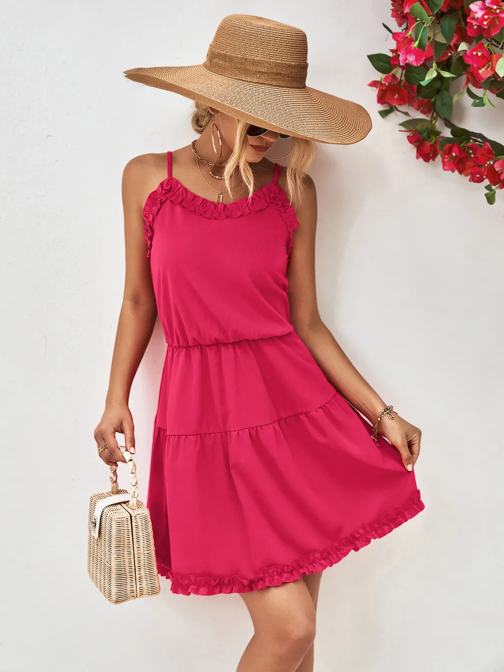 Frill Trim Spaghetti Strap Mini Dress, image 8