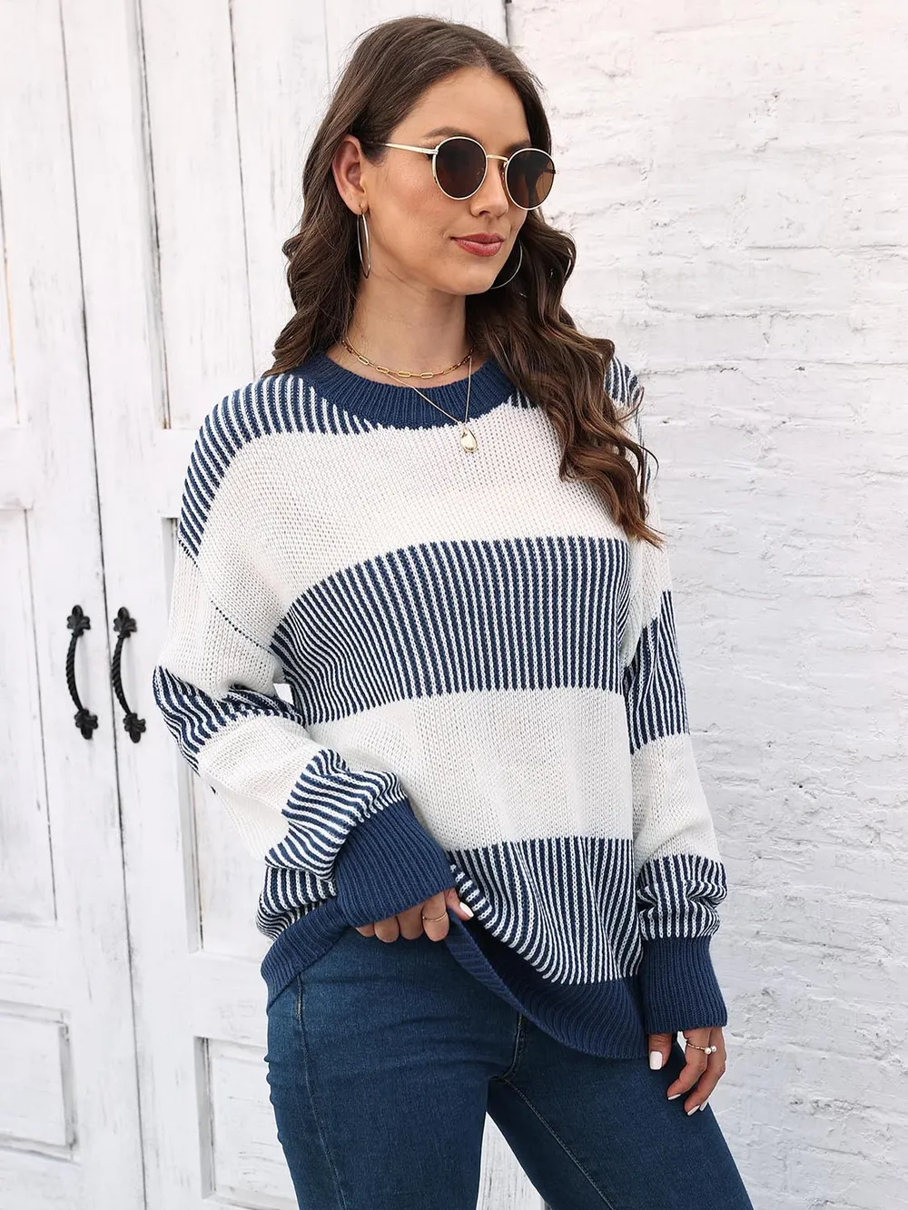 Full Size Round Neck Drop Shoulder Sweater, image 8