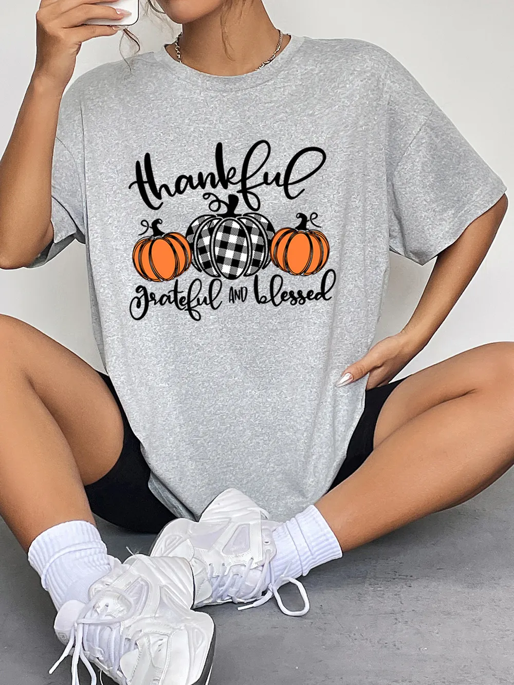 Round Neck Short Sleeve Fall Season Graphic T-Shirt, image 9
