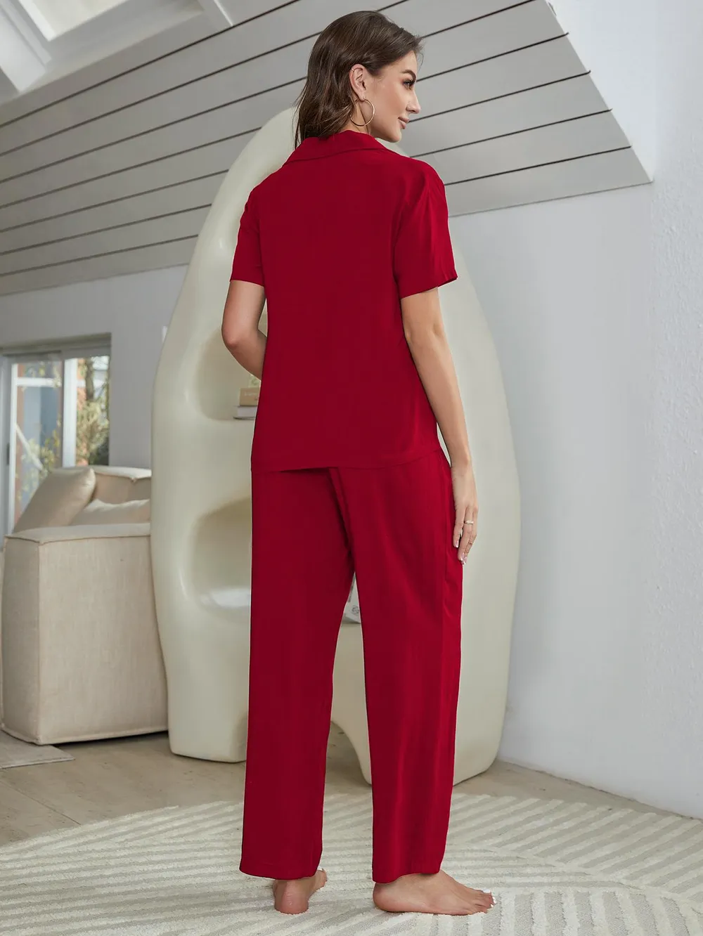 Short Sleeve Shirt, Bralette, and Pants Lounge Set, image 14