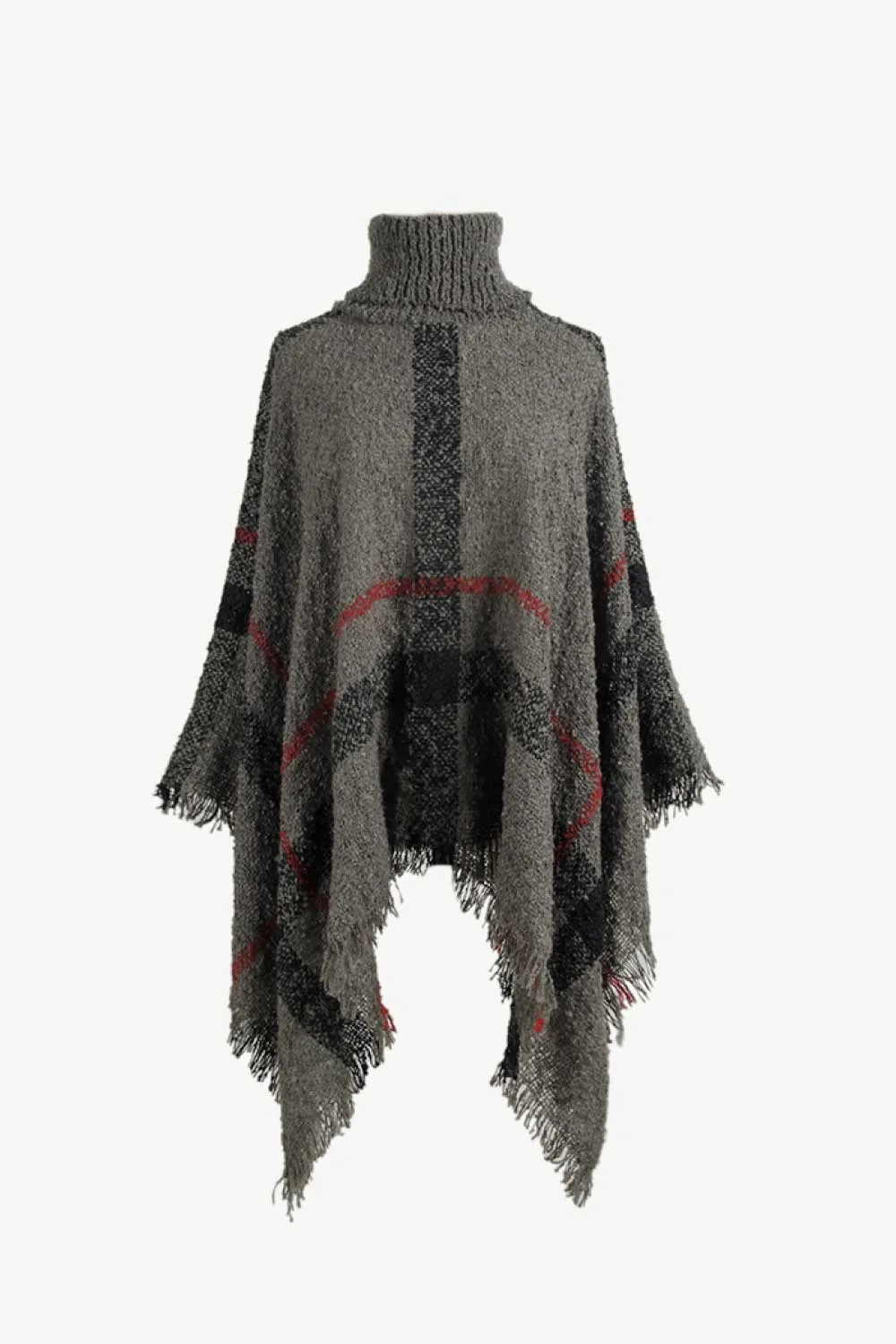 Plaid Turtleneck Raw Hem Poncho, image 9