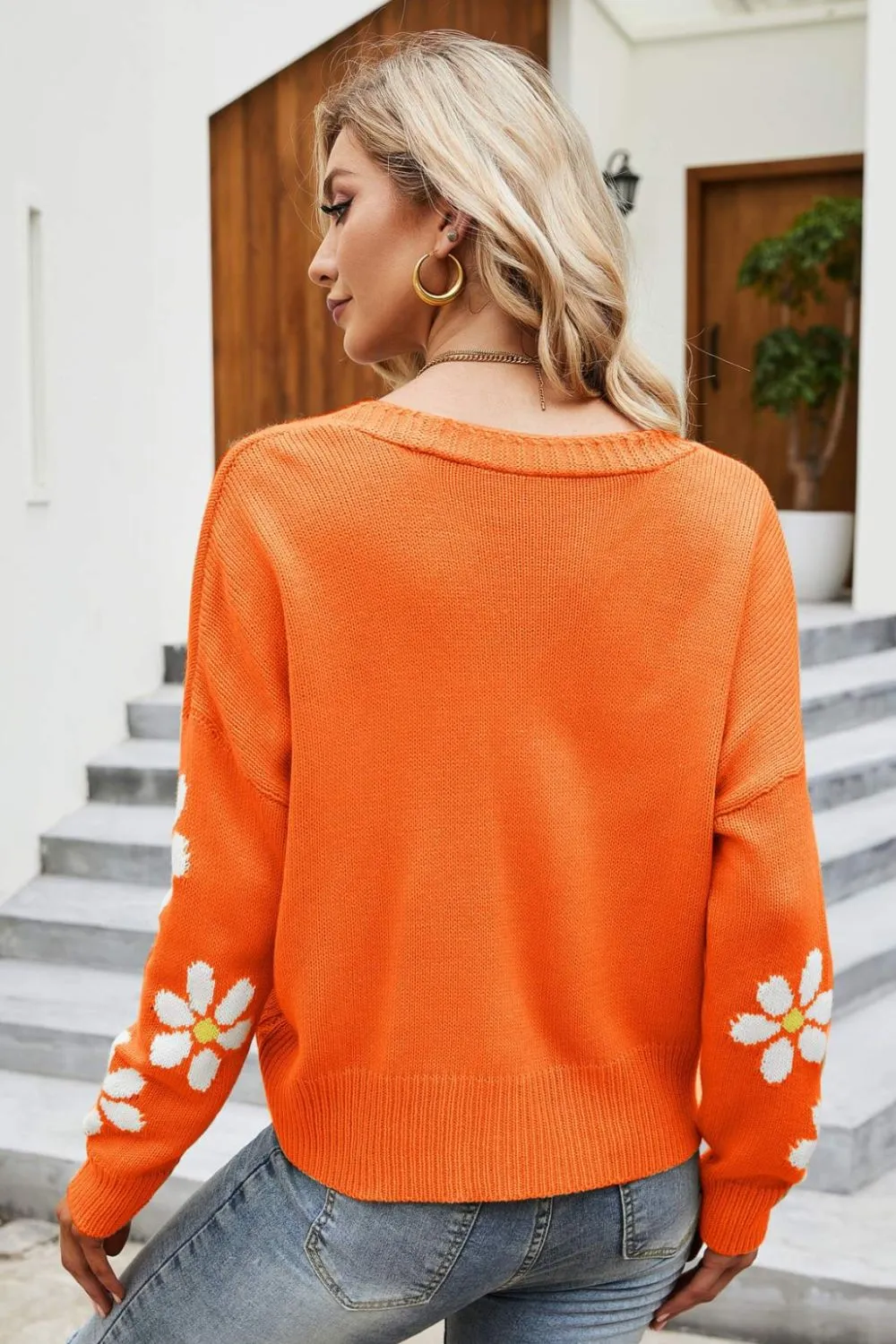 Floral Ribbed Trim Drop Shoulder Cardigan, image 15